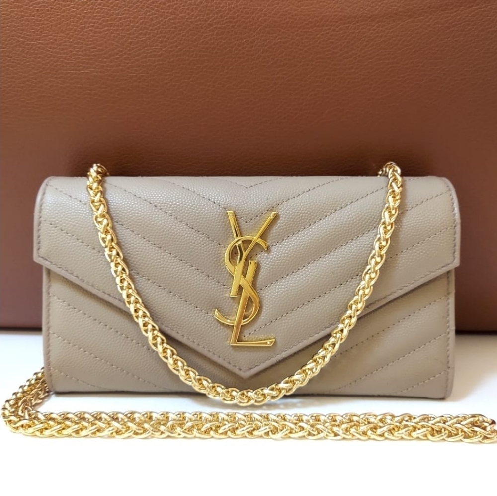 YSL Yves saint Laurent khaki caviar long wallet converted to crossbody